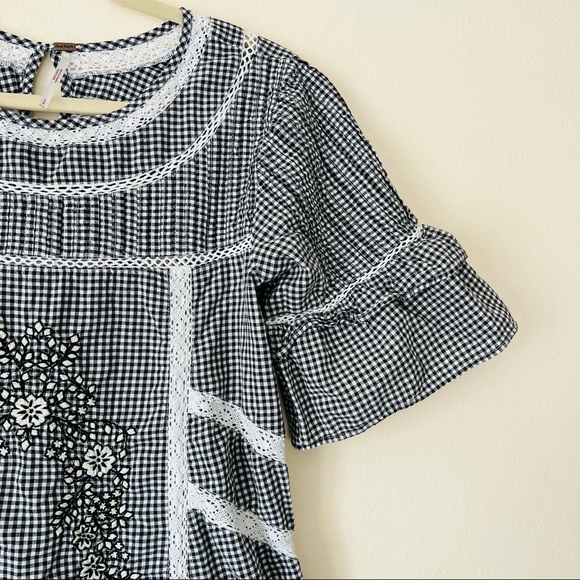 Free People dress Sunny Day Shirt mini crochet lace gingham embroidery - Picture 7 of 11
